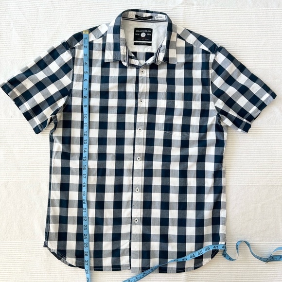 Men’s Cactus Blue & white Gingham Button Down Short Sleeve Shirt - Picture 5 of 10